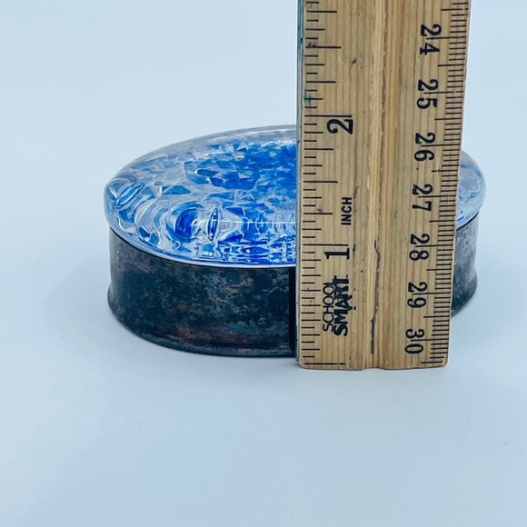 Vintage Oval Shaped Decorative Glass w/ Blue & Silver Accents Silver-Plated Base - Picture 8 of 11